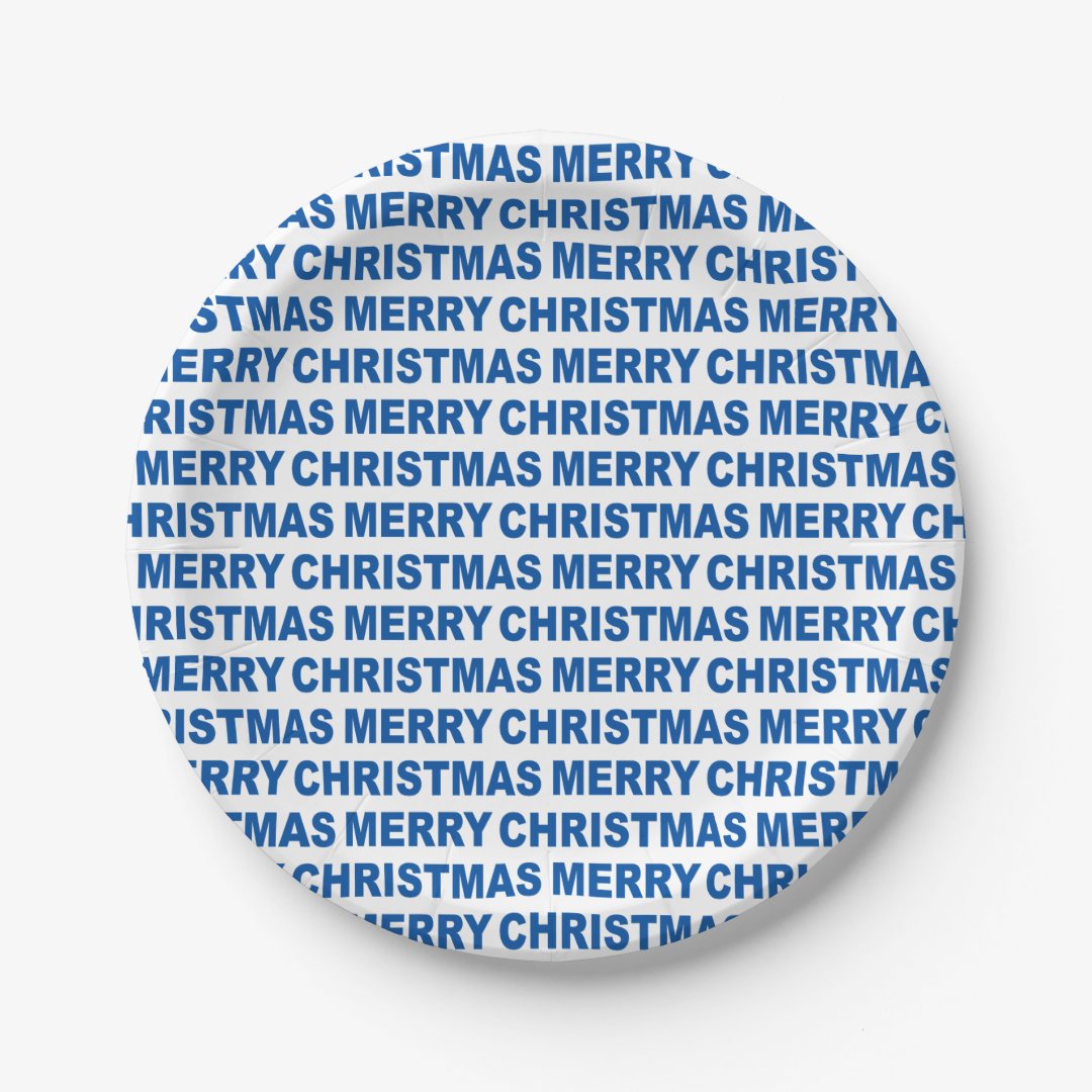 Blue Christmas Typography Paper Plates