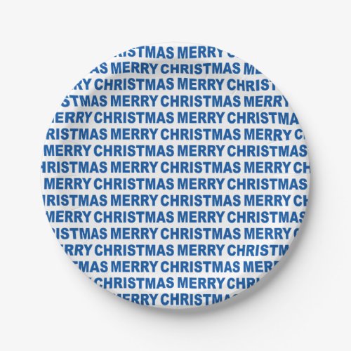 Blue on White Christmas Typography Paper Plates