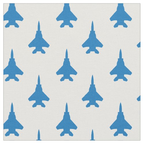 Blue on White F_15 Fighter Jet Pattern Fabric