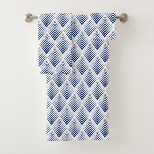 Blue on White Fan Flower Art Deco Pattern    Bath Towel Set