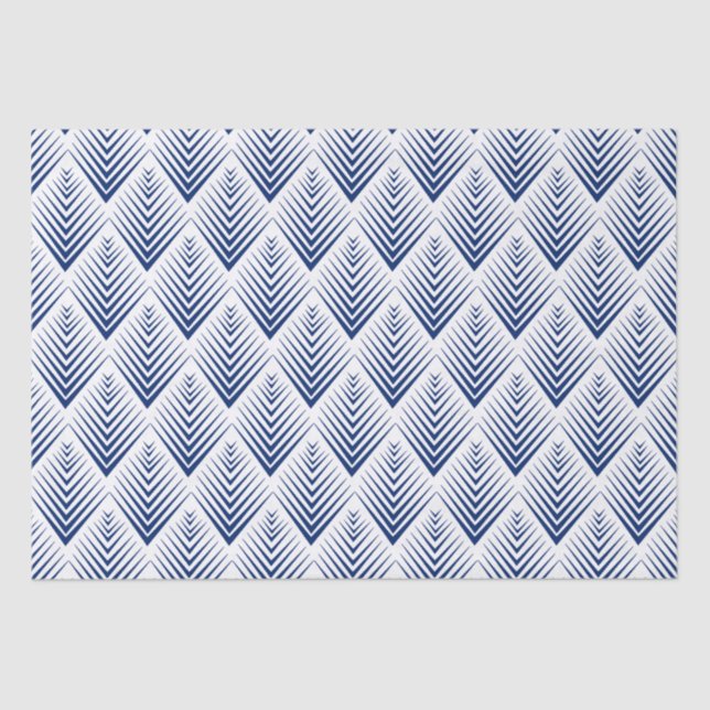 Blue on White Fan Flowers Art Deco Pattern Tissue Paper (Front)