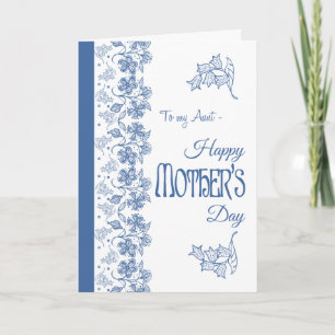Blue on White Floral Mother's Day Card for Aunt