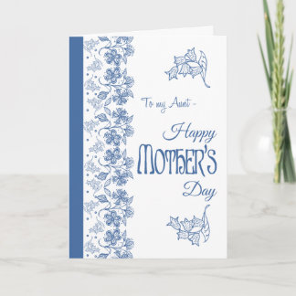 Blue on White Floral Mother's Day Card for Aunt