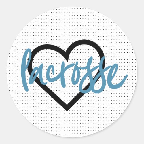 Blue on White Lacrosse Sticks  Hearts Pattern Classic Round Sticker