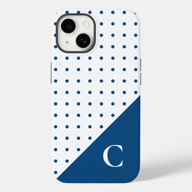 Blue on White Polka Dot Pattern Monogram Case-Mate iPhone Case (Back)