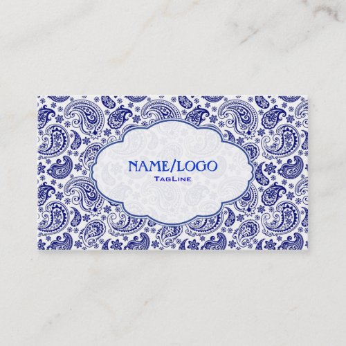 Blue On White Retro Paisley PatternDesign Business Card