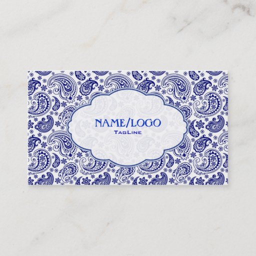 Customizable Blue On White Retro Paisley PatternDesign Business Card