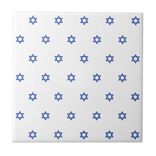 Blue on White Star of David Patterned Ceramic Tile