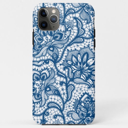 Blue on white vintage floral lace iPhone 11 pro max case