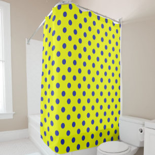 Blue On Yellow Polka Dots Pattern Design  Shower Curtain