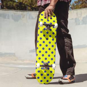 Blue On Yellow Polka Dots Pattern Design Skateboard