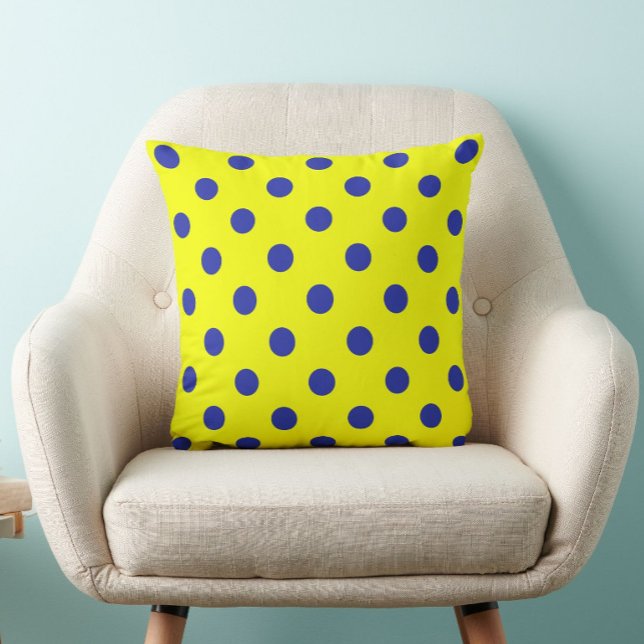Blue On Yellow Polka Dots Pattern Design  Throw Pillow (Creator Uploaded)