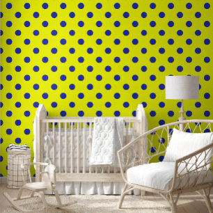 Blue On Yellow Polka Dots Pattern Design  Wallpaper