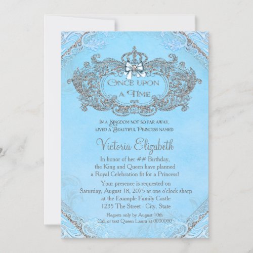 Blue Once Upon a Time Princess Birthday Invitation