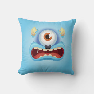 Blue One Eyed Monster Throw Pillow