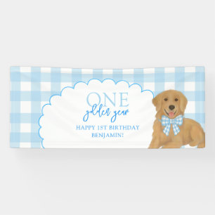 Blue One Golden Year Retriever Puppy 1st Birthday Banner