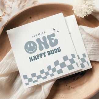 Blue ONE Happy Dude Birthday Party Napkins