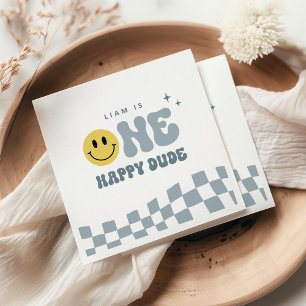 Blue ONE Happy Dude Birthday Party Napkins