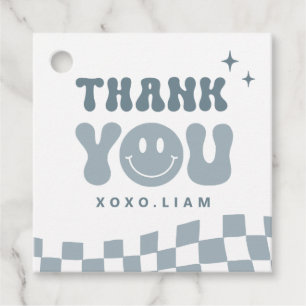 Blue ONE Happy Dude Birthday Square favor tag