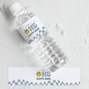 Blue ONE Happy Dude Birthday Water Bottle Label