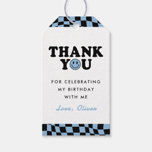 Blue One Happy Dude Boy 1st Birthday Thank You Gift Tags