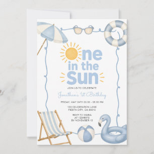 Blue One in the Sun 1st Birthday Summer Pool Party Invitation