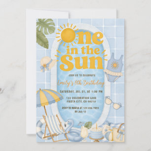 Blue One in the Sun 6th Birthday Summer Pool Party Invitation
