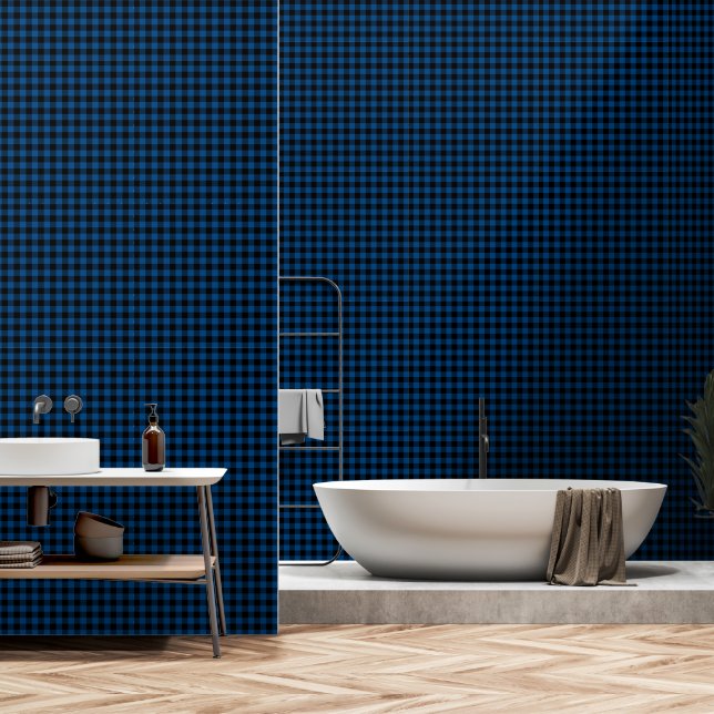 Blue One Inch Wide Buffalo Plaid Wallpaper (Bathroom)