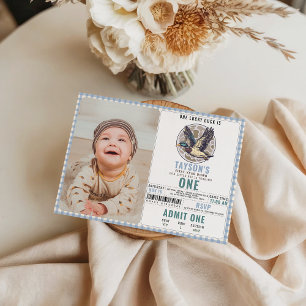 Blue One Lucky Duck 1st Birthday Cute Duck Invitation