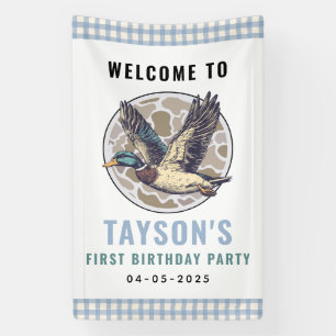 Blue One Lucky Duck 1st Birthday   Cute Rubber  Banner