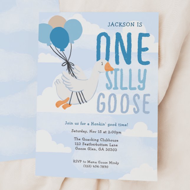 Blue One Silly Goose 1st Birthday Invitation (Creator Uploaded)