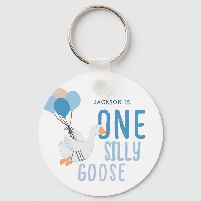 Blue One Silly Goose 1st Birthday Keychain (Front)
