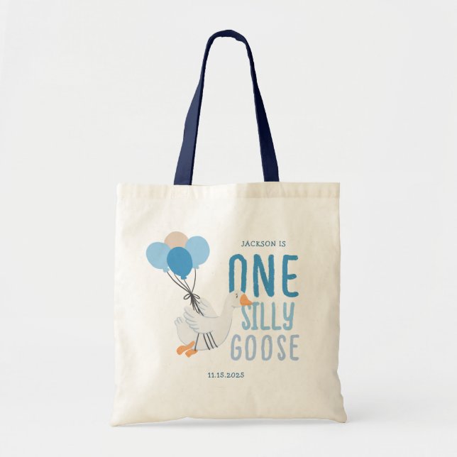 Blue One Silly Goose 1st Birthday Tote Bag (Front)