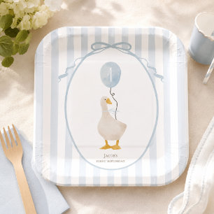 Blue one silly goose Birthday Party Paper Plates