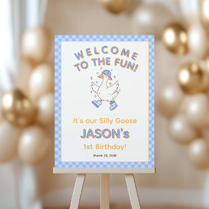 Blue One Silly Goose - Boy Birthday Welcome Sign