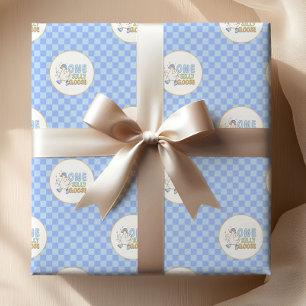 Blue One Silly Goose-Boy's first birthday Wrapping Paper