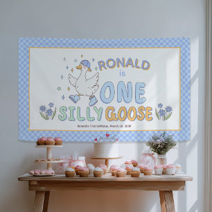 Blue One Silly Goose - First Birthday Backdrop Banner