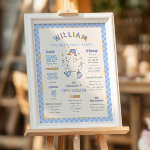 Blue One Silly Goose - Retro Boy First Milestone Foam Board
