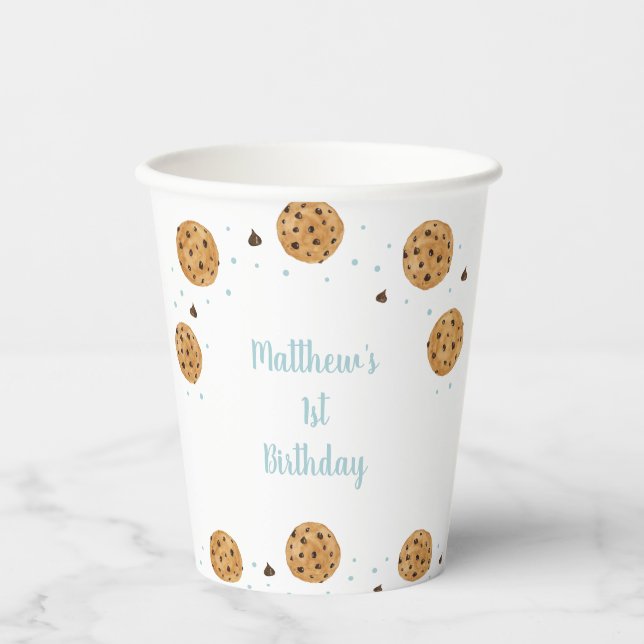 Blue One Sweet Cookie Birthday Paper Cups (Front)