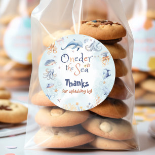 Blue Oneder the sea 1st birthday Thank you Classic Round Sticker