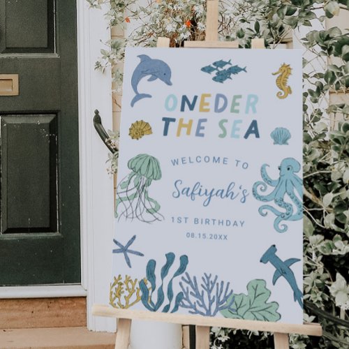 Blue Oneder The Sea Birthday Party Welcome Sign