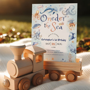 Blue Oneder the sea boys 1st birthday Invitation