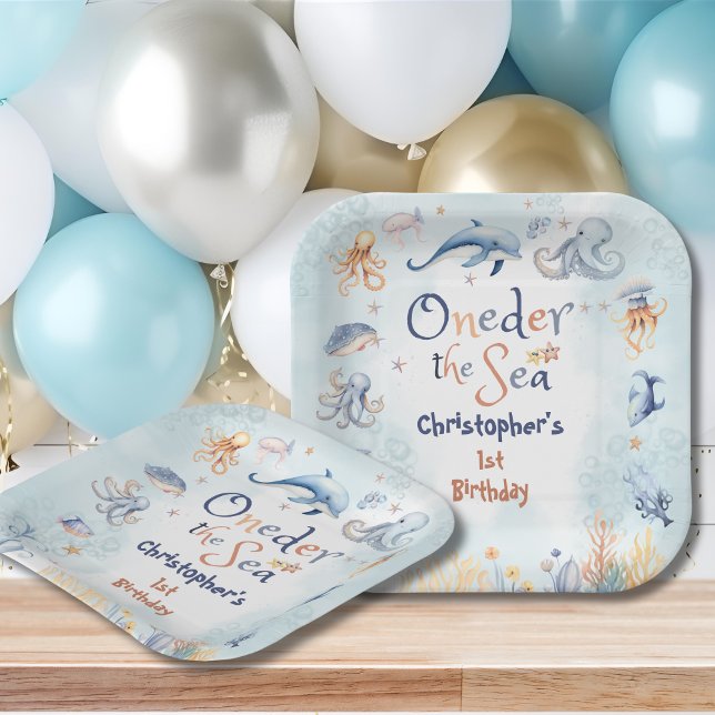 Blue Oneder the sea boys 1st birthday Paper Plates (Creator Uploaded)