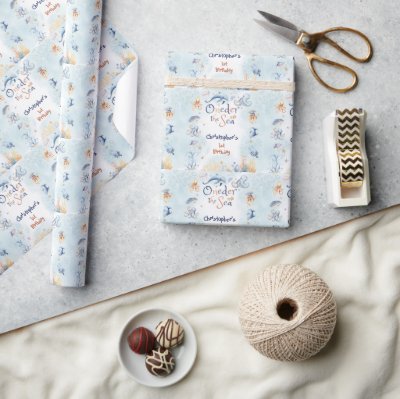 Blue Oneder the sea first birthday Sticker Wrapping Paper