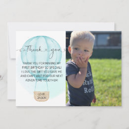 Blue Onederful 1st Birthday Photo Thank You Card