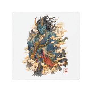 Blue Oni Demon Warrior | Japanese Yokai Mythology  Metal Print