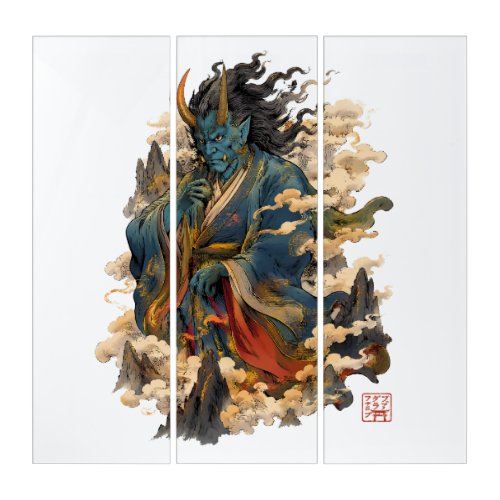 Blue Oni Demon Warrior | Japanese Yokai Mythology  Triptych