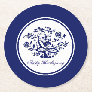 Blue Onion Pattern Your Greeting or Holiday Round Paper Coaster