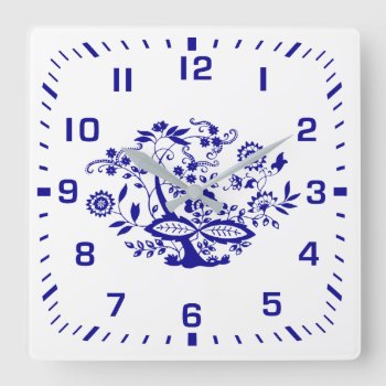 Blue Onion Style Square Wall Clock by WRAPPED_TOO_TIGHT at Zazzle