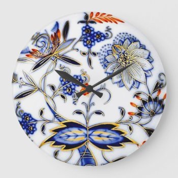 Blue Onion Vintage China Plate Pattern Large Clock by PrintTiques at Zazzle